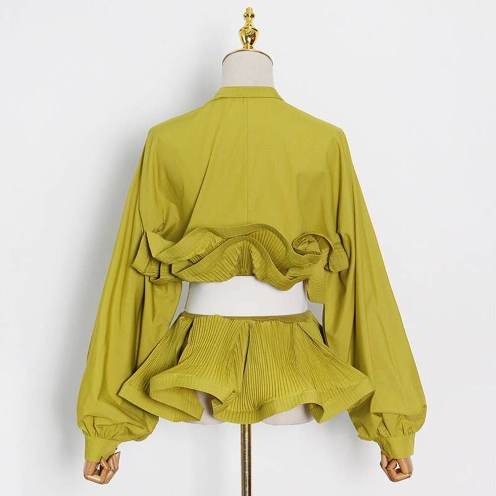 Spring Ruffle Belted Top with Stand Collar - Picture 10 of 14